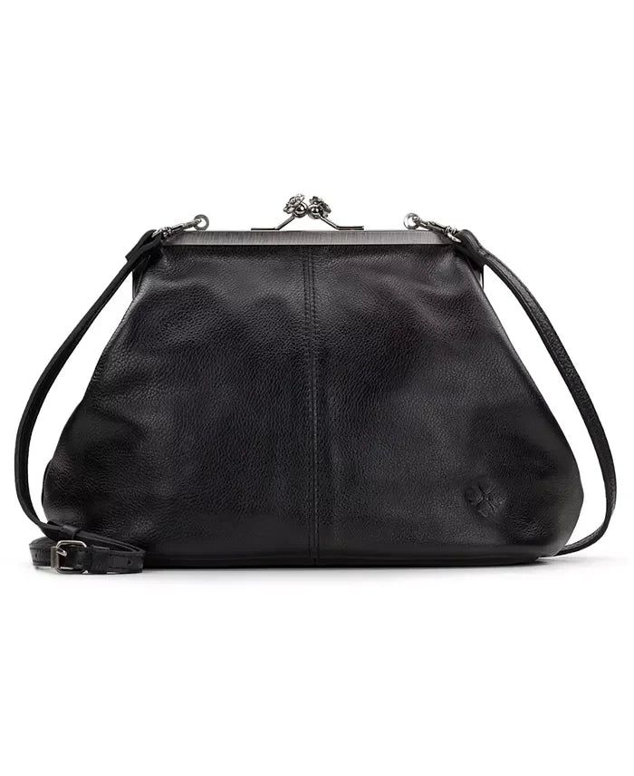 Kiss-lock Closure Adorned Leather Bag
