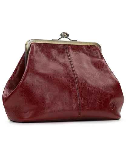 Kiss-lock Closure Adorned Leather Bag
