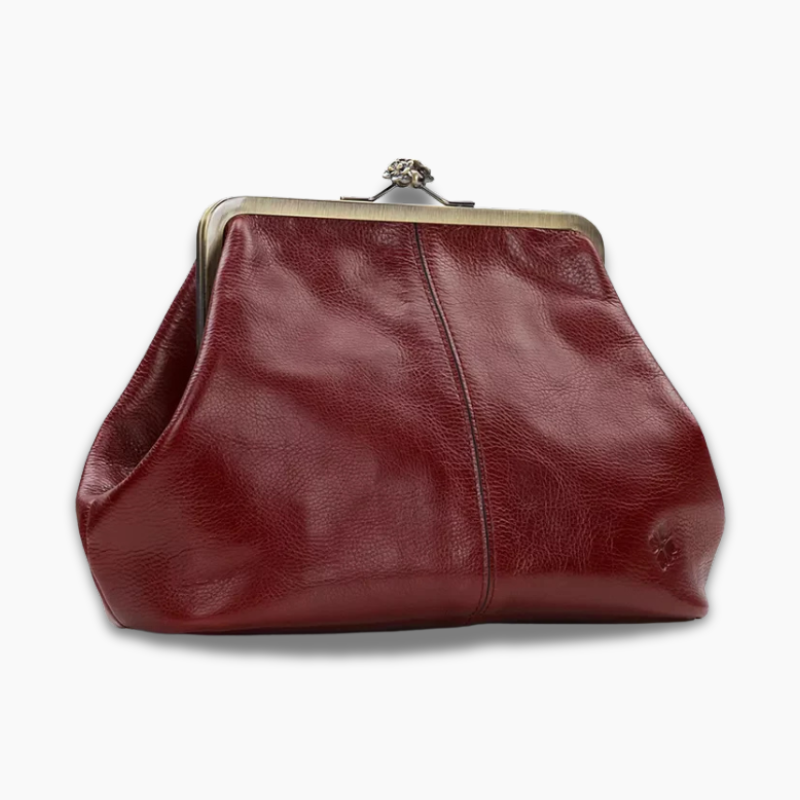 Kiss-lock Closure Adorned Leather Bag