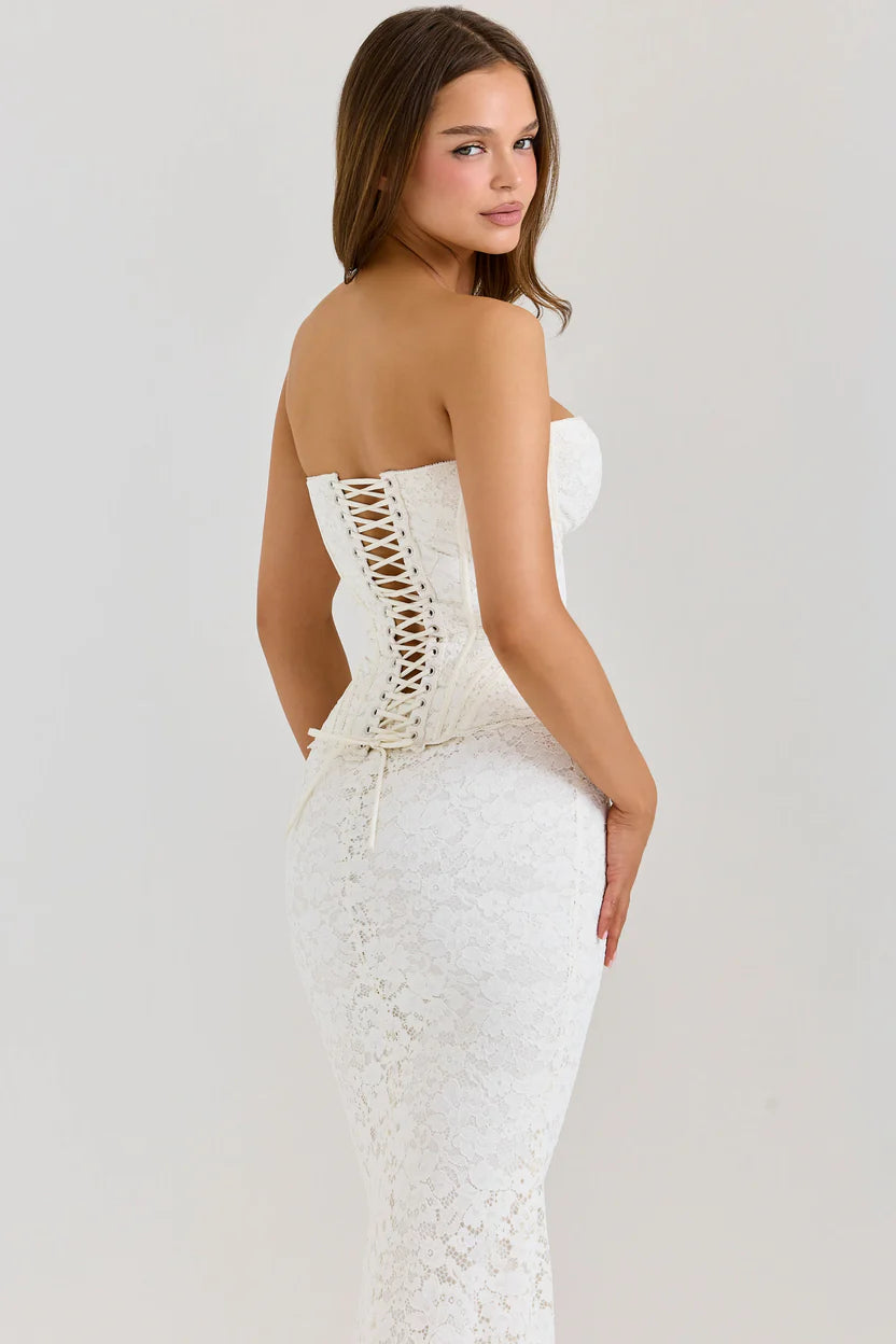 Ivory Corset Lace Strapless Gown
