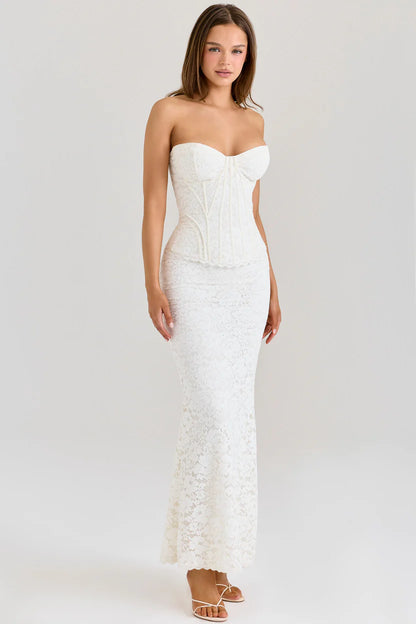 Ivory Corset Lace Strapless Gown