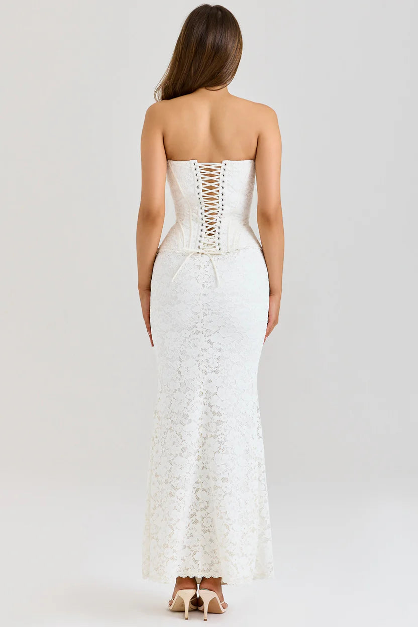 Ivory Corset Lace Strapless Gown
