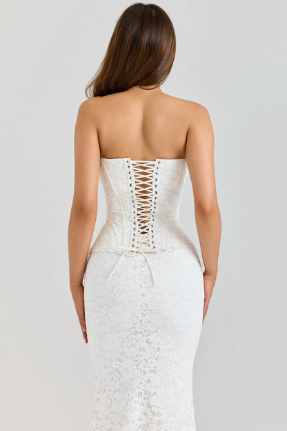 Ivory Corset Lace Strapless Gown